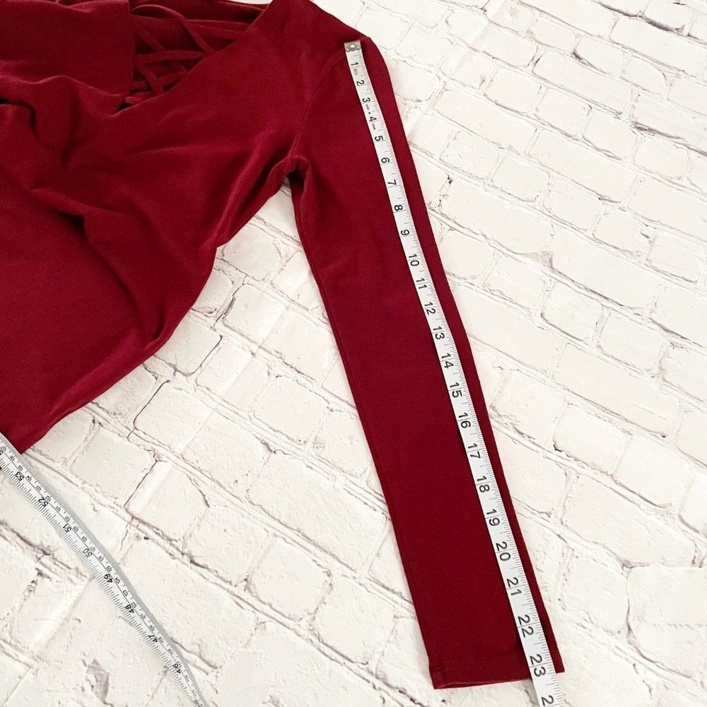 Express Burgundy Crossed Lace V Neck Long Sleeve Top S - Picture 9 of 9